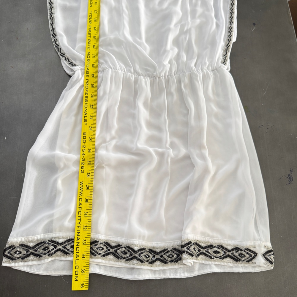 GUESS Y2K White Sleeveless Beaded Trim Blouson Mini Dress Cinched Elastic Waist - Picture 13 of 13